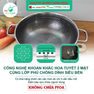 Chảo chống dính 2 mặt sâu lòng inox 304 BLACKCUBE KimsCook dòng noonsong 3 lớp đúc liền đáy liền cào không xước,siêu bền