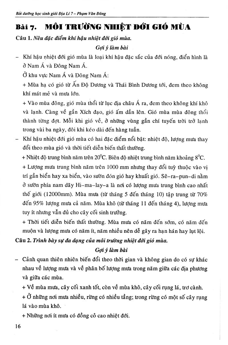 Bồi Dưỡng Học Sinh Giỏi Địa Lí Lớp 7 (Tái Bản)