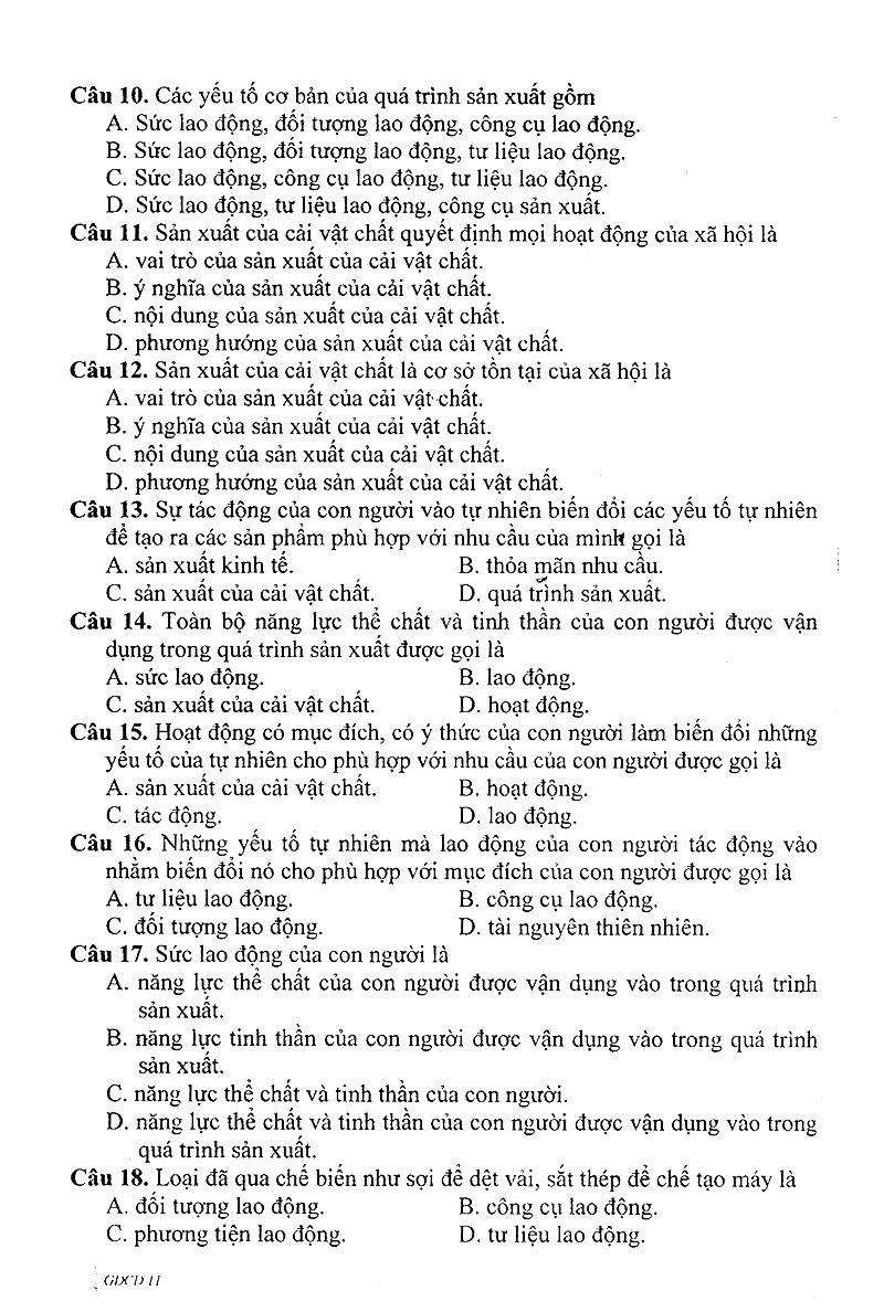 Câu Hỏi Trắc Nghiệm Khách Quan Giáo Dục Công Dân Lớp 11