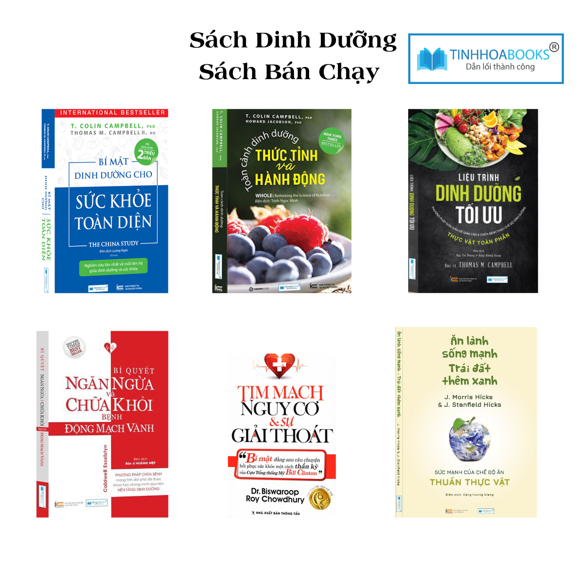 Combo Sách sống xanh: Ăn lành sống mạnh + Bí mật dinh dưỡng + Động mạch vành + Tim mạch