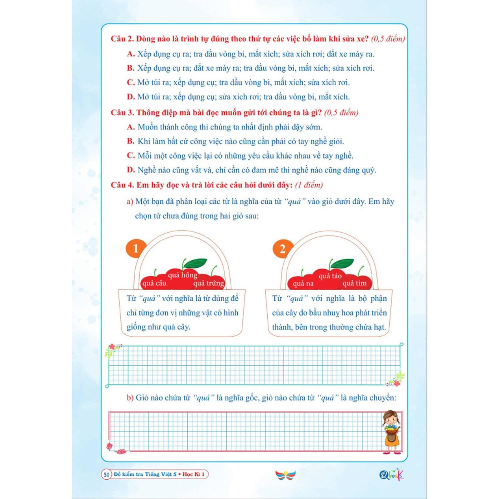 Đề Kiểm Tra Tiếng Việt 5 - Tập 1 - Cánh Diều - Bản Quyền