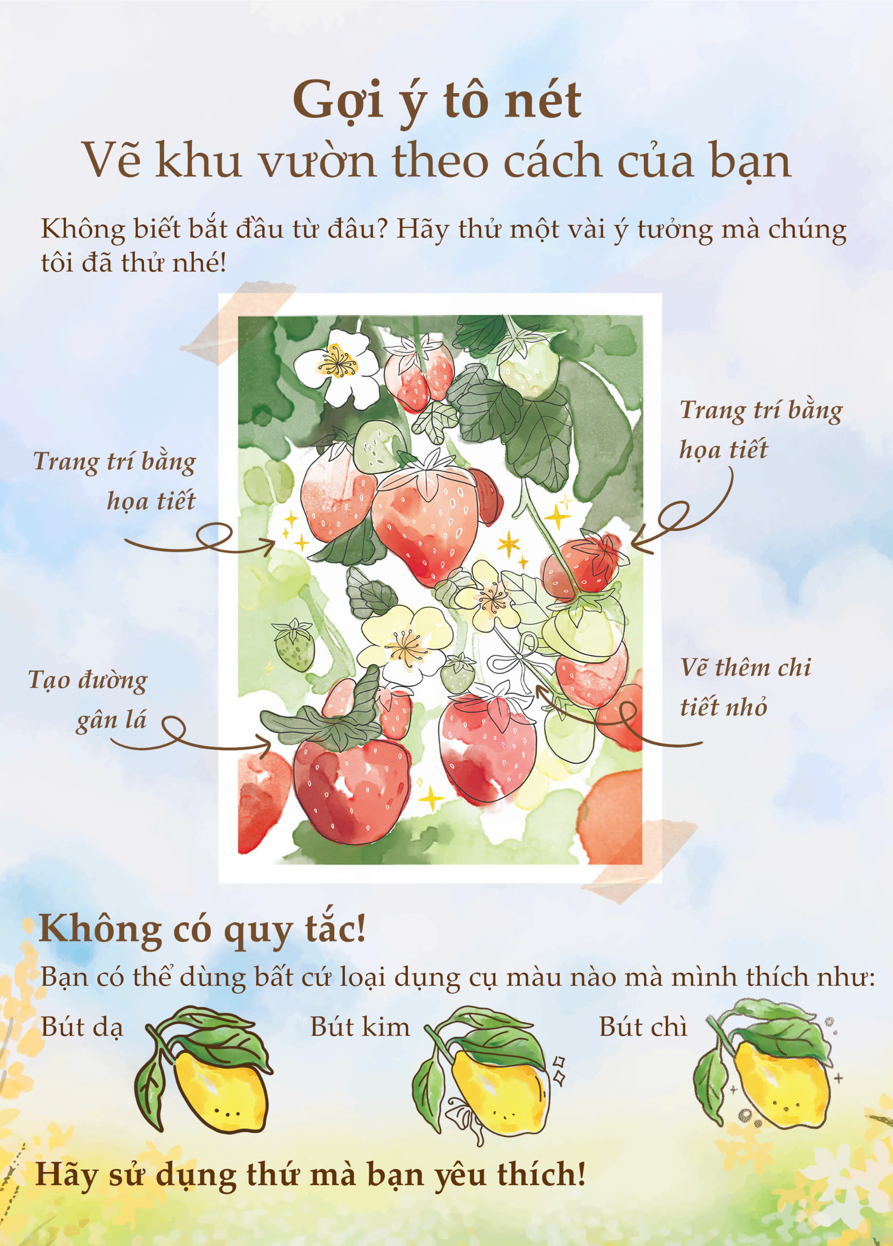 Sách tô nét Khu vườn nhỏ có hoa cỏ bình yên