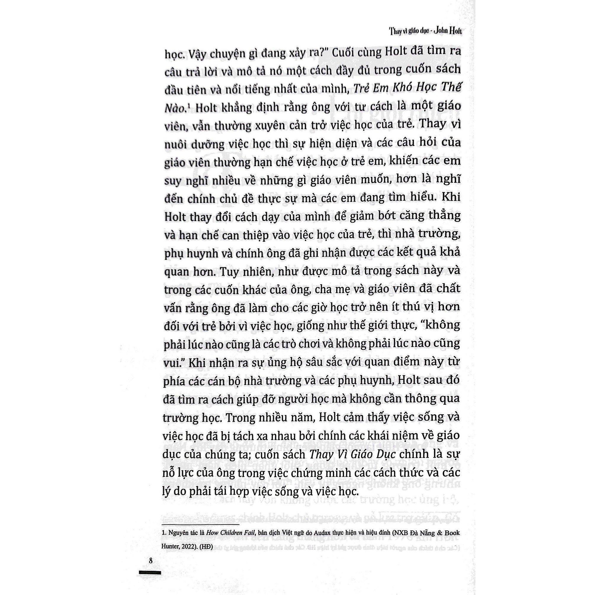 Sách - Thay Vì Giáo Dục - John Holt - Book Hunter
