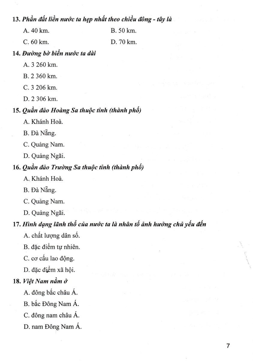 Trắc Nghiệm Địa Lí 8 (Dùng Chung Cho Các Bộ SGK Hiện Hành) _HA