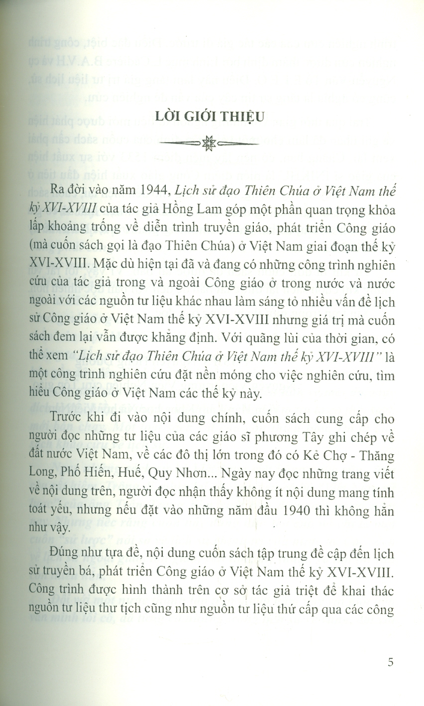 Lịch Sử Đạo Thiên Chúa Ở Việt Nam Thế Kỷ XVI-XVII - Hồng Lam; L.Cadière chú giải