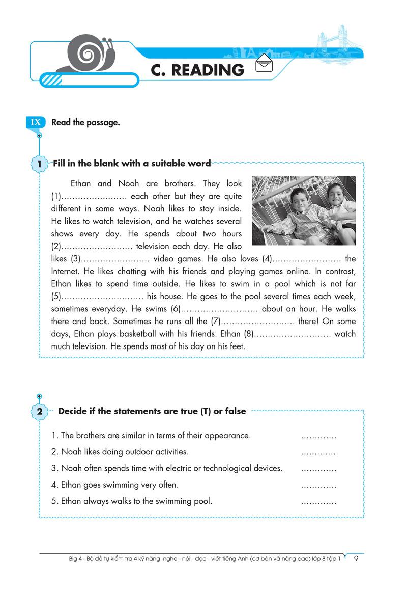 Big 4 Bộ Đề Tự Kiểm Tra 4 Kỹ Năng Nghe - Nói - Đọc - Viết (Cơ Bản Và Nâng Cao) Tiếng Anh Lớp 8 Tập 1