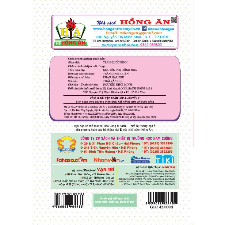 Sách - Vở Ô Li Bài Tập Toán Lớp 4 - Quyển 2 - Bám Sát SGK Kết Nối Tri Thức Với Cuộc Sống - Hồng Ân