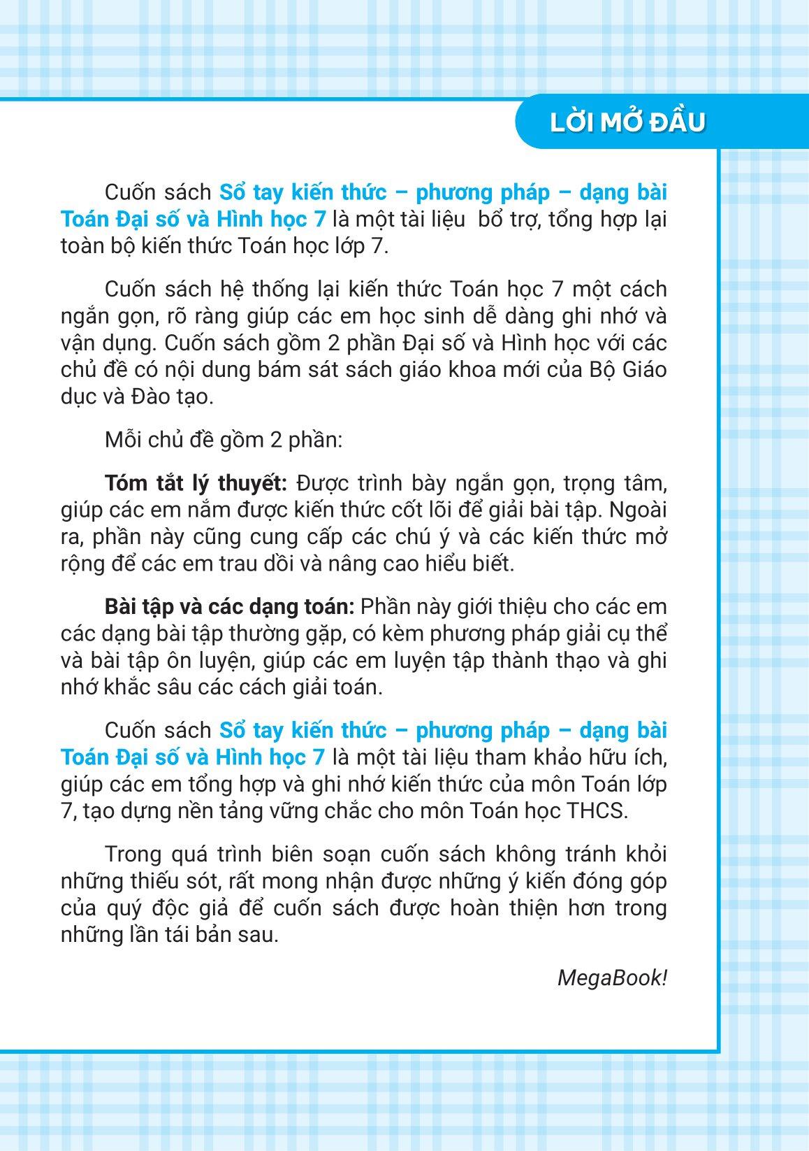Sổ Tay Kiến Thức - Phương Pháp - Dạng Bài Toán Đại Số Và Hình Học 7