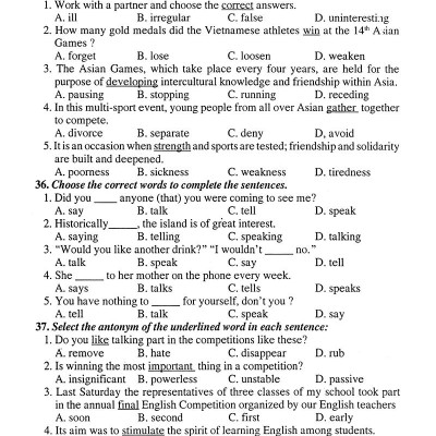 Ôn Tập Luyện Thi Trắc Nghiệm THPTQG 2019 - Môn Tiếng Anh