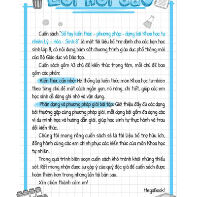 Sổ Tay Kiến Thức - Phương Pháp - Dạng Bài Khoa Học Tự Nhiên Lý - Hóa - Sinh 8 - MEGA 
