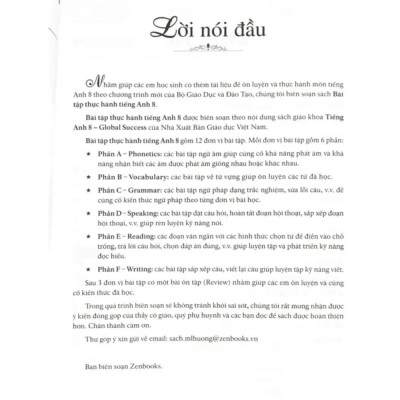 Bài Tập Thực Hành Tiếng Anh 8 (Có Đáp Án - Dùng kèm SGK Tiếng Anh 8 Global Success)