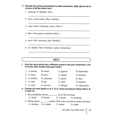 đề kiểm tra tiếng anh 7 (dùng kèm sách giáo khoa kết nối)