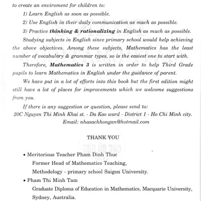 Toán 3 - Mathematics 3 (Song Ngữ Anh Việt)  - HA