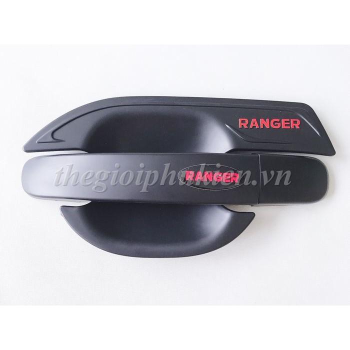 Combo bộ ốp tay nắm cửa chất liệu nhựa ABS cao cấp và hõm cửa 3M xe Ford Ranger