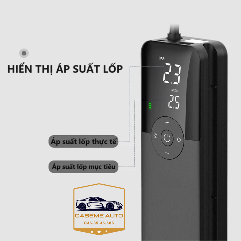 Bơm Lốp Ô Tô - Xe Máy Mini Không Dây CARSUN C3106, Pin 4000mAh, Áp Suất 150PSI, Có Đèn LED, Đèn Cảnh Báo, Kiêm Sạc Dự Phòng