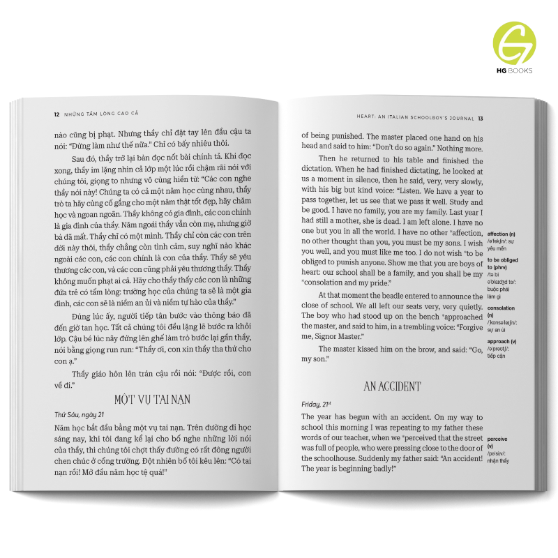 Sách song ngữ văn học kinh điển Những Tấm Lòng Cao Cả - Có note từ vựng, tặng kèm file nghe - HG Books
