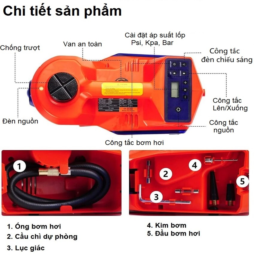 Bộ nâng kích gầm điện, kiêm máy bơm lốp và máy siết ốc ô tô đa năng 3 trong 1 ROGTZ TY-004 - Hàng chính hãng, bảo hành 24 tháng