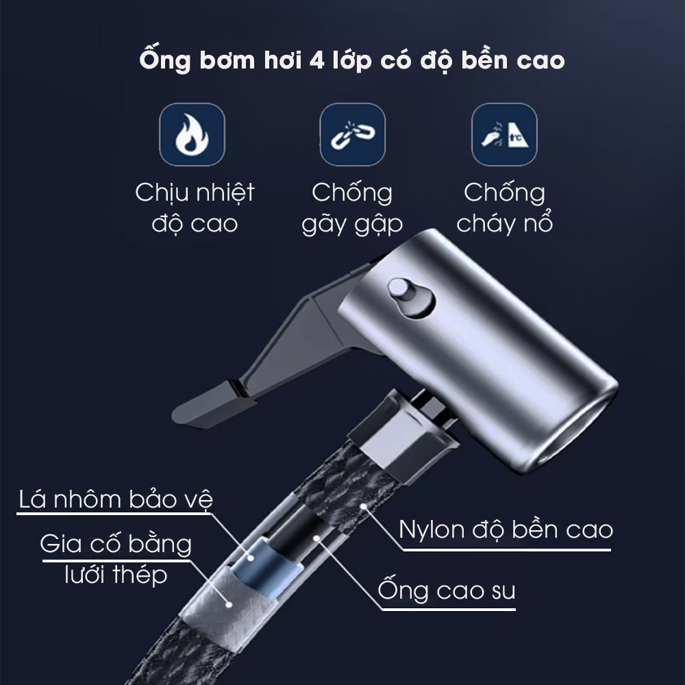 Máy bơm lốp ô tô Tâm Luân động cơ DÂY ĐỒNG, chip chống quả tải và ngắn mạch, máy bơm lốp xe ô tô công suất 120w, máy bơm ô tô 12V