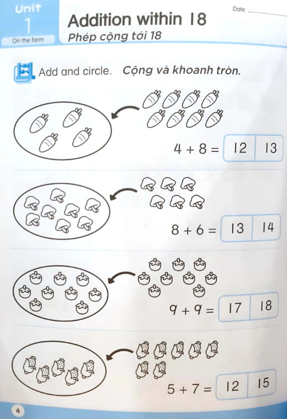 Toán Song Ngữ Tiền Tiểu Học - Sách Luyện Tập 5
