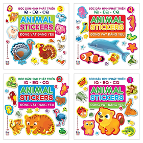 Trọn bộ 4 quyển - Bóc dán sticker cho bé - Chủ để Động vật đáng yêu - Cho con thỏa sức khám phá các loại động xung quanh mình - Bóc dán hình phát triển IQ-EQ-CQ	