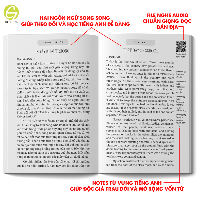 Sách song ngữ văn học kinh điển Những Tấm Lòng Cao Cả - Có note từ vựng, tặng kèm file nghe - HG Books