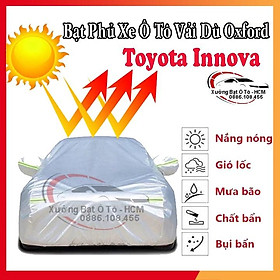 Bạt Phủ Ô Tô Vải Dù Oxford, Tráng Nhôm Cao Cấp, Áo Trùm Bảo Vệ Xe TOYOTA INNOVA,