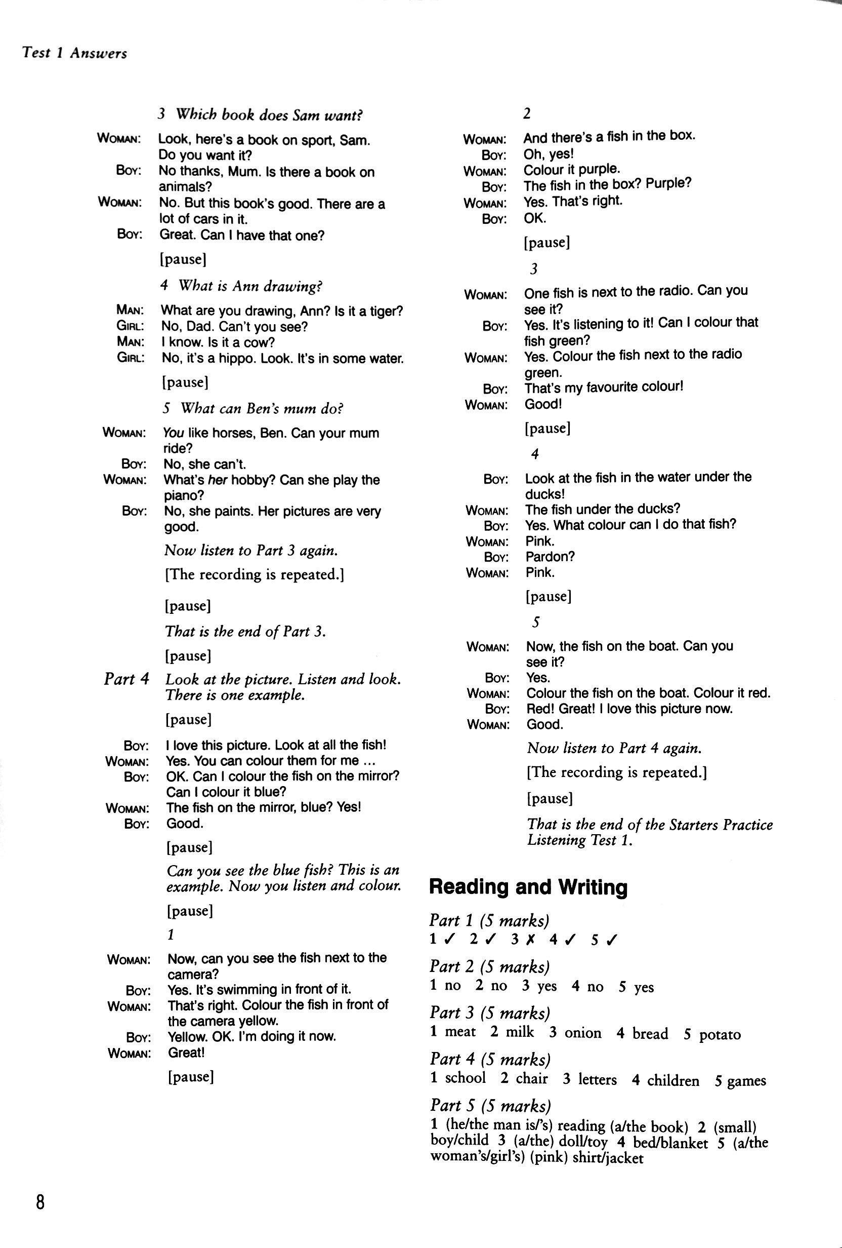 Cambridge Young Learners English Tests 6 Starters Answer Booklet