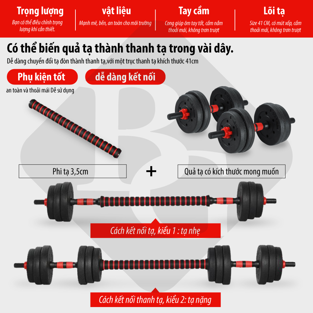 Tạ đôi, Tạ tay + Tạ Đẩy kết hợp (2 in 1) 40kg tập tay đẩy kết hợp, tạ nam nữ tập gym ( hàng nhập khẩu)