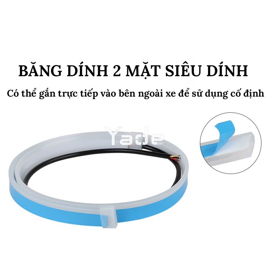 Bộ 2 dây LED mí tích hợp xi nhan chạy đuổi đèn daylight dán đèn xi nhan nháy đuổi 60cm Silicon chống nước - Xang Băng chuyển Vàng