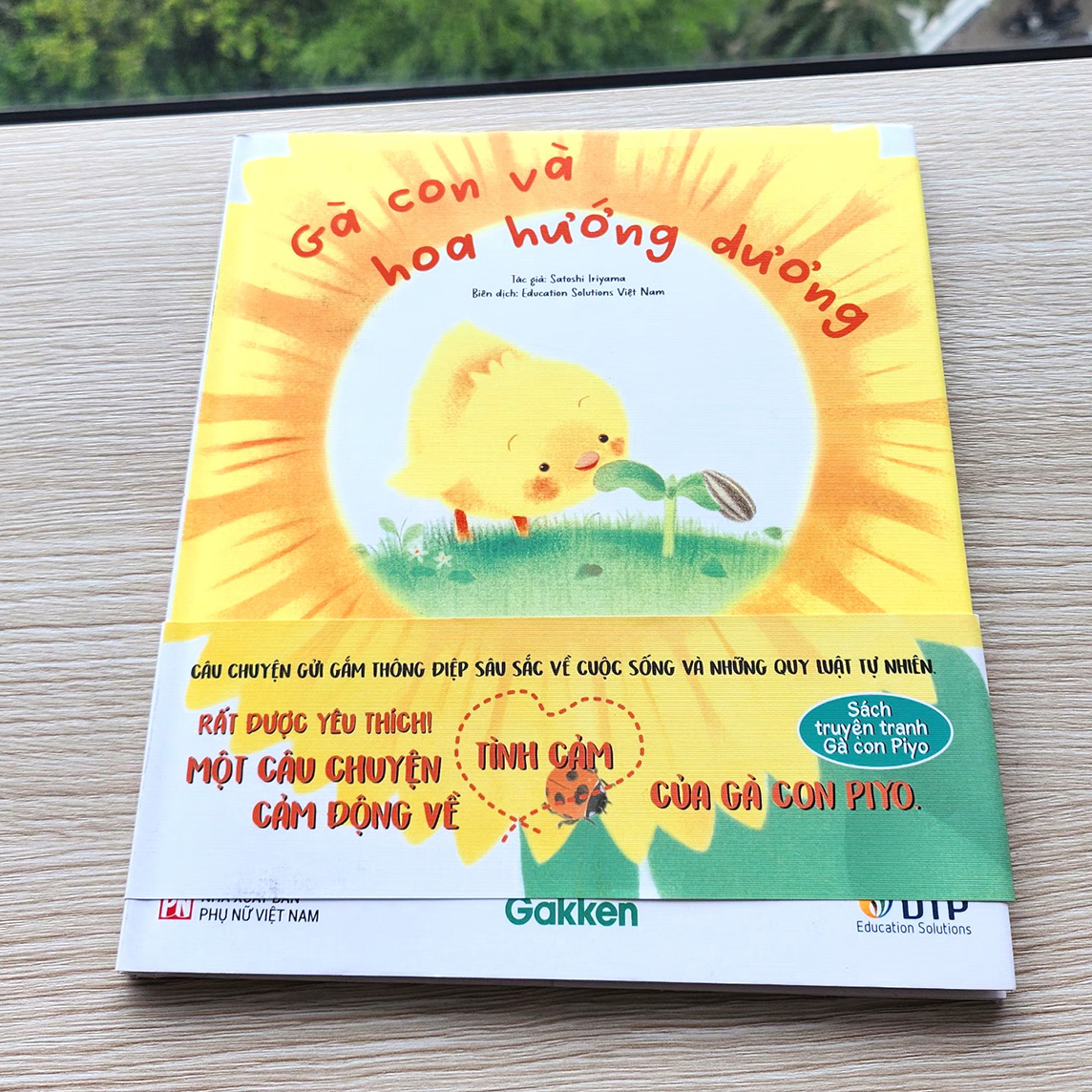 Gà con và hoa hướng dương
