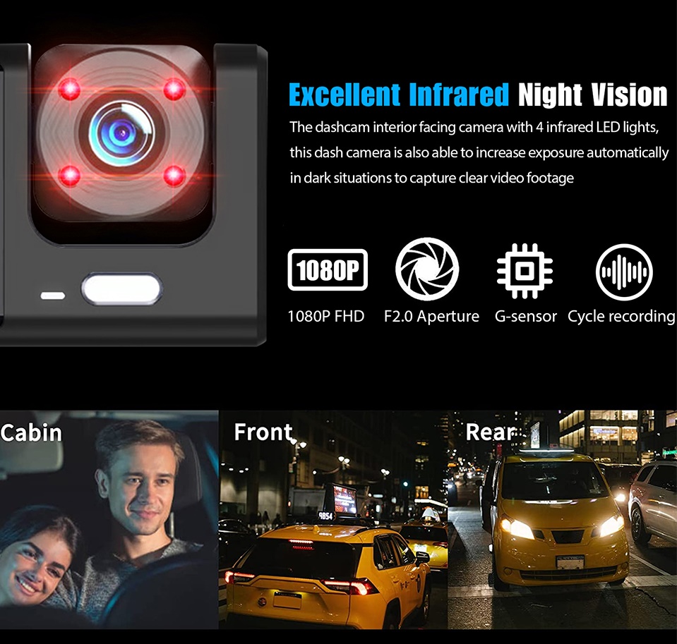 Camera Hành Trình 2 Mắt X01 FHD 1080P 30fps IR Ghi Hình Trước Và Trong Xe