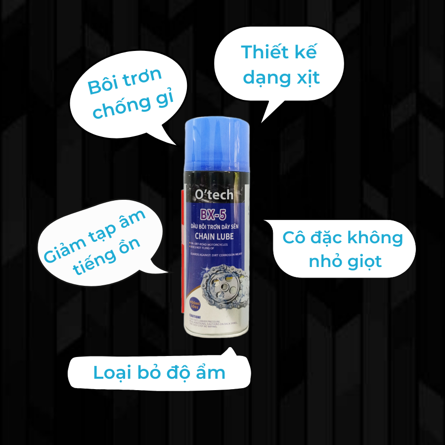 Chai xịt dưỡng sên, bôi trơn xích xe máy chống văng, chống rỉ sét BX5 (450 ml) Chain Lube - Hàng Chính Hãng O
