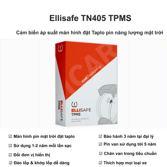 Cảm Biến Áp Suất Lốp ICAR TN405 Tích Hợp Lên Màn Hình Mini Đặt Taplo - Phù Hợp Tất Cả Dòng Xe.