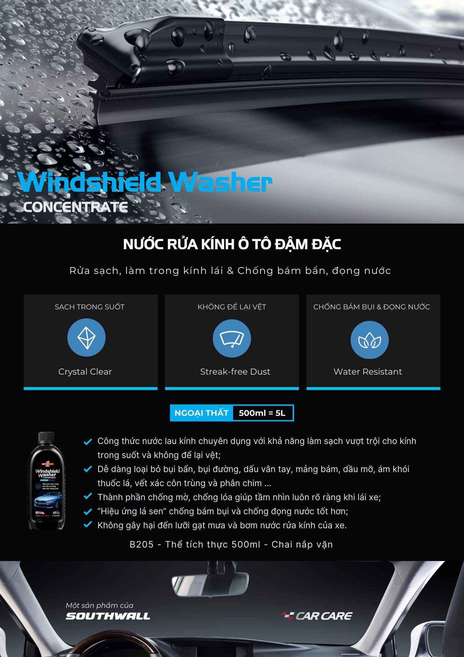 Dung Dịch Rửa Kính Ô Tô SUPERONE Winshield Washer Concentrate - Exterior SOUTHWALL B205