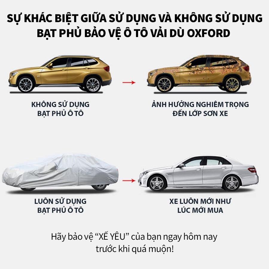 Bạt vải dù OXFORD cao cấp bảo vệ xe ô tô từ 4- 7 chỗ phủ trùm kín cao cấp , áo trùm oto,xe hơi dày dặn bóng mịn