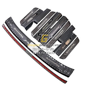 COMBO Nẹp bước chân và ốp chống trầy cốp Hyundai Santafe 2019-2020 vân Carbon