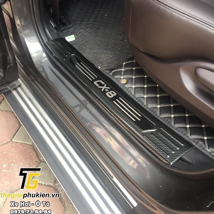 Bộ Ốp bậc cửa, Nẹp bước chân Mazda CX8, CX-8 vân Carbon