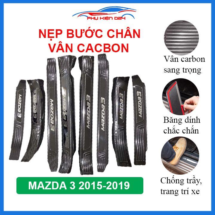 Bộ nẹp bước chân trong ngoài vân Cacbon xe Mazda 3 2015-2016-2017-2018-2019 chống trầy làm đẹp ô tô