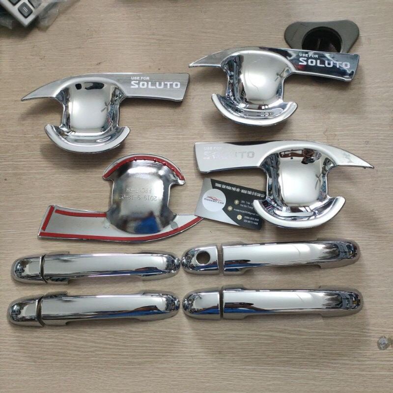 Bộ Ốp Tay Nắm, Hõm Cửa Xe KIA SOLUTO 2019-2020-2021 Mạ Crom 8 Chi Tiết, Tặng Kèm 3 M