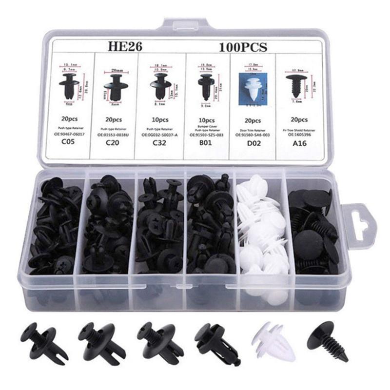 Bộ 100 ốc vít Ô Tô Kẹp Nhựa Tự Động Gắn Cửa Pin Loại Bỏ Bình Giữ Nhiệt Đinh Tán Ốc Vít dành cho thợ sửa xe tại nhà HE26