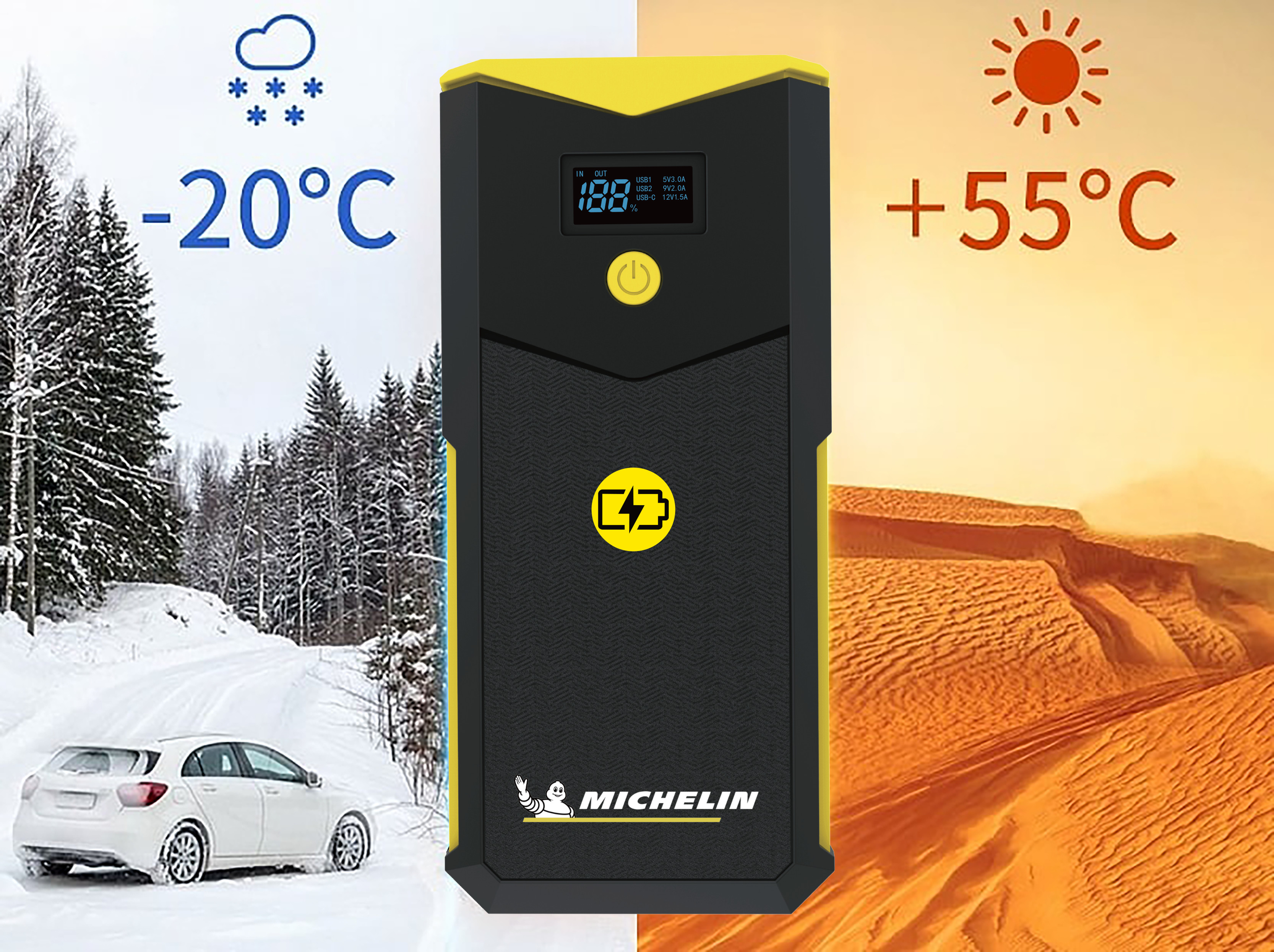 Bộ kích bình ô tô 750A - 1500A chuyên dụng có đèn pin Michelin 4165M