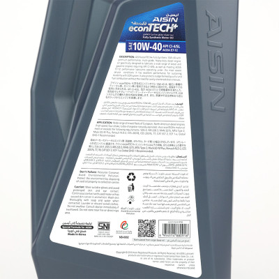 Nhớt Động Cơ AISIN ECFI1041PB 10W-40 CI4 / SL econTECH+ Fully Synthetic 1L 
