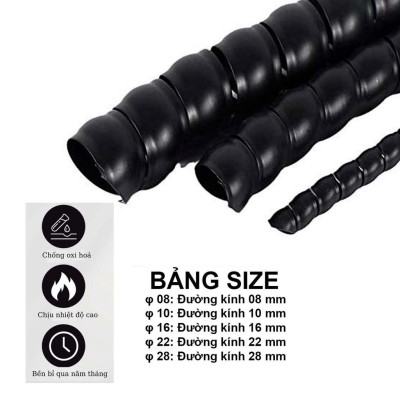 Dây xoắn ruột gà, dây bọc điện phi 6/8/10/12/16/20mm Cáp Ống PE Bảo Vệ Sắp Xếp Cáp Ống Thủy Lực Cuộn chống Xoắn Ốc