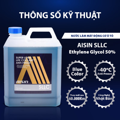 Nước Làm Mát Động Cơ Màu Xanh Dương AISIN Super Long Life Coolant 50% 4 Lít SCPM50A4LB - Nhập Khẩu Chính Hãng