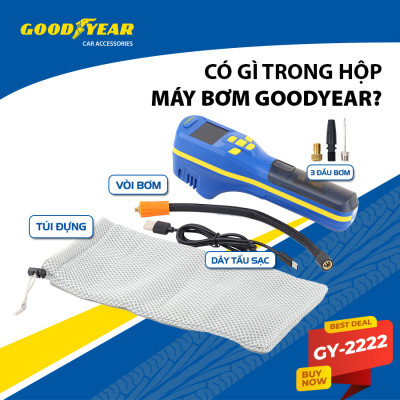 Máy Bơm Lốp Xe GOODYEAR GY-2222 Cầm Tay Nhỏ Gọn Không Dây Tích Điện - Nhập Khẩu Chính Hãng