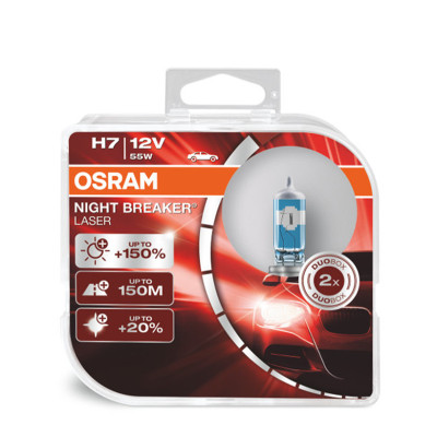 Combo 2 Bóng Đèn Halogen Tăng Sáng 150% OSRAM Night Breaker Laser H7 12V 55W