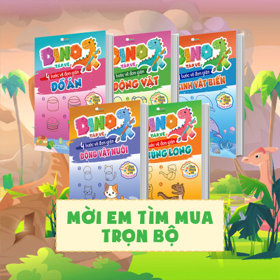 DINO tập vẽ - 4 bước vẽ đơn giản Khủng Long