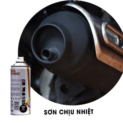 Sơn chịu nhiệt HaoShun Mattee Black mã 1200 đen nhám chống cháy cho pô