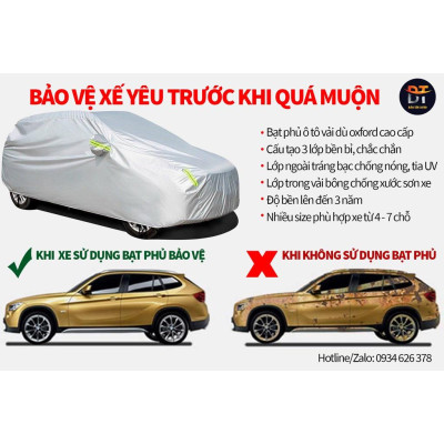 Bạt che kín bảo vệ xe ô tô PEUGEOT 3008 tráng bạc 3 lớp vải dù Oxford , bạt phủ trùm bảo vệ xe oto