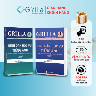 Sách - Combo 6 Bình dân học vụ tiếng Anh, Học đánh vần và Ngữ pháp theo quy luật 1 & 2 GRILLA